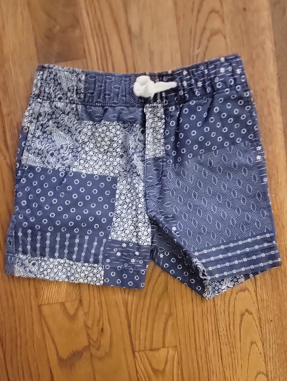 Crewcuts Navy Patchwork Print Shorts with White Drawstring